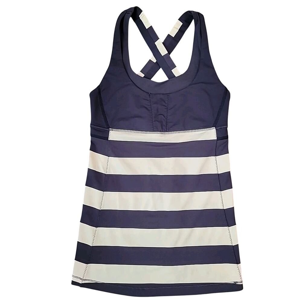 Lululemon Run Stuff Your Bra Tank 6 Navy Stripe Activewear